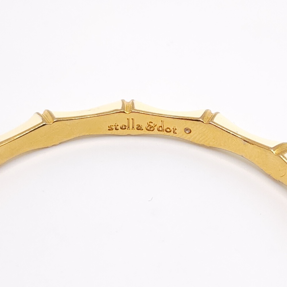 Stella & Dot Julep Bamboo Bangle Bracelets Pink Cream Enamel Gold Tone Set 2 - Picture 4 of 10